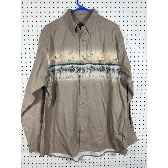 Cabelas Shirt XL Deerskin Soft Chamois Tan Hunting Dog Ducks size L Tall - Picture 1 of 5